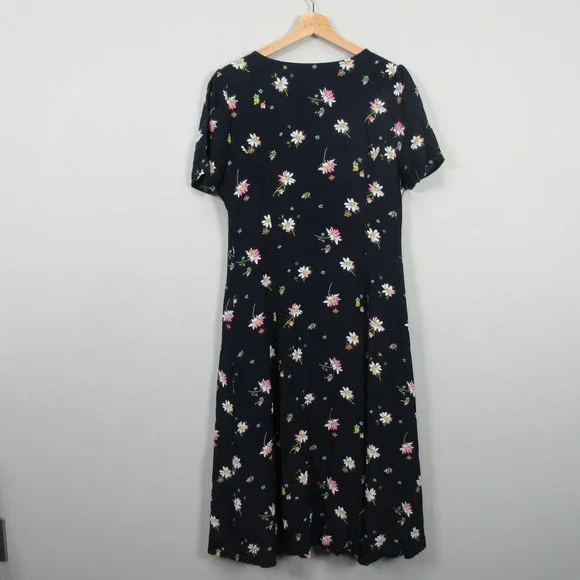 GAP Women's Navy Floral Print Button Front Midi Dress Size 12 - Picture 12 of 13
